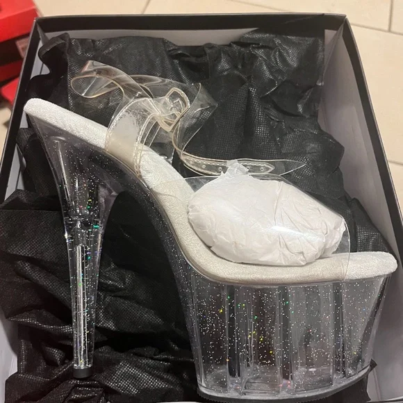 Pleaser Platform Heels- Clear Glitter - Picture 2 of 3